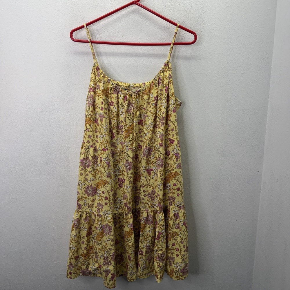 Old Navy Cami Dress Womens XL Yellow Floral Tiered Cottagecore Mini Strappy Tank